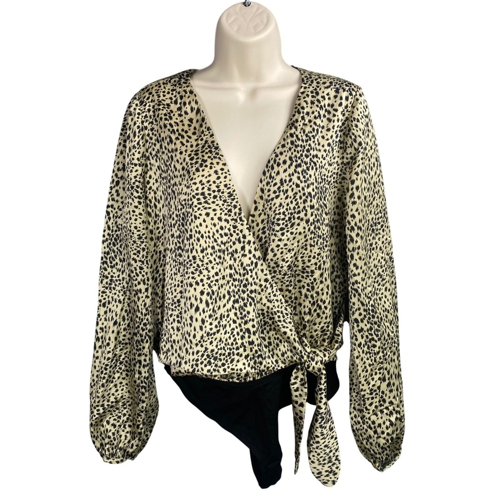LOVERS + FRIENDS Cheetah Print Wrap Bodysuit Long Sleeve‎ Size Medium Chic